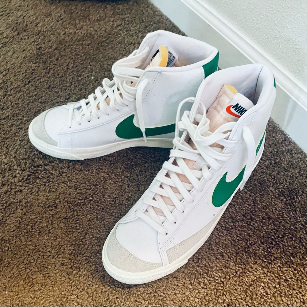 Nike White and Green High-Top Sneakers